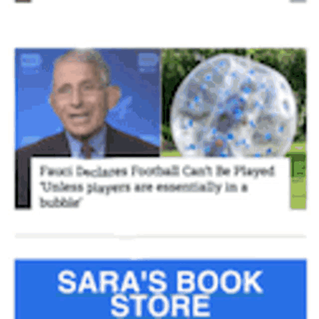 an ad for sara 's book store shows a picture of a man and a soccer ball