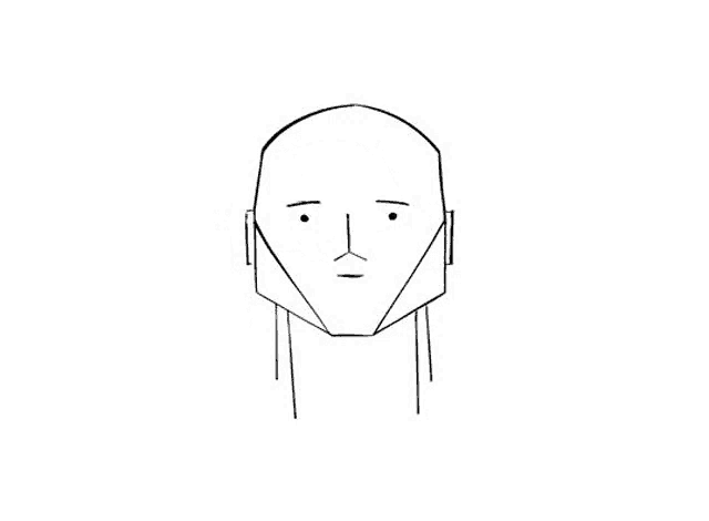 a black and white drawing of a person 's head with a white background .