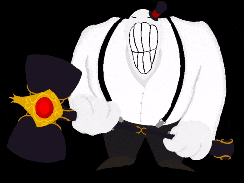 a cartoon character with a top hat and suspenders