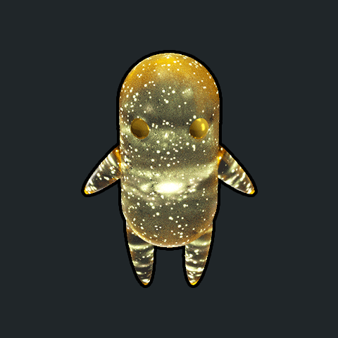 a cartoon character with glowing eyes and arms