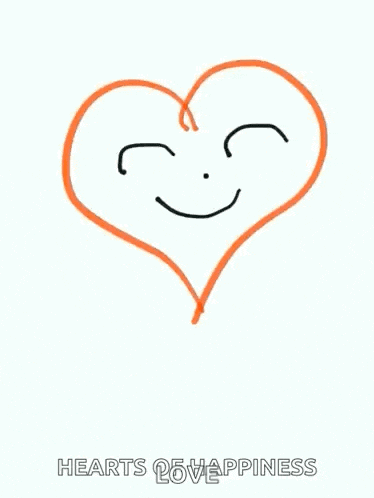 a drawing of a heart with a smile on it and the words hearts love happiness below it