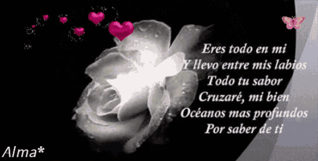 a black and white photo of a rose with a poem written in spanish