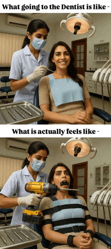 what going to the dentist is like and what is actually feels like are shown