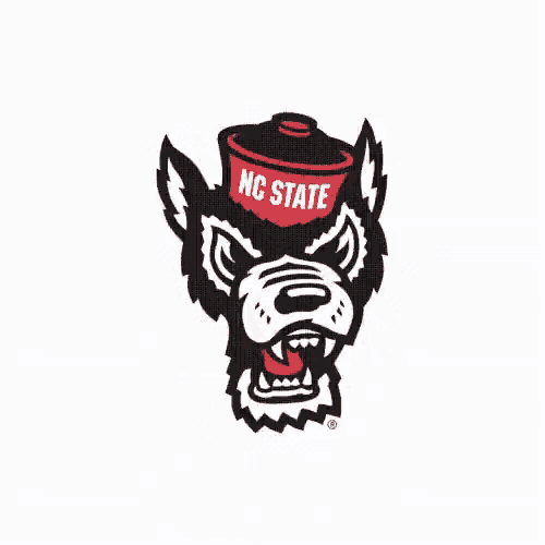 a black and white drawing of a wolf wearing a hat that says ' nc state ' on it