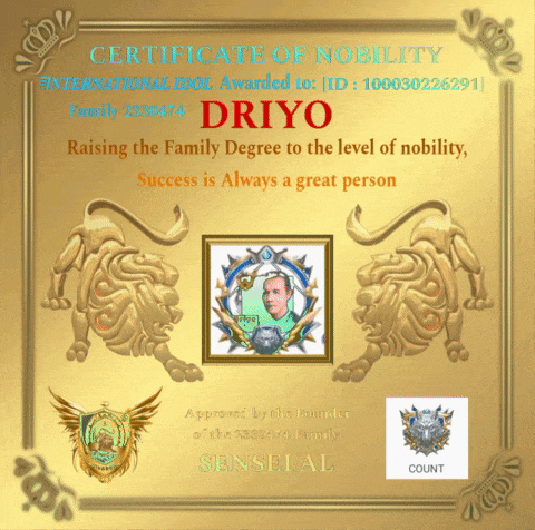 a certificate of nobility for a man named driyo