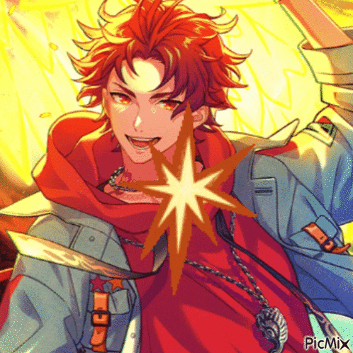a boy with red hair is holding a star in his hand and smiling .