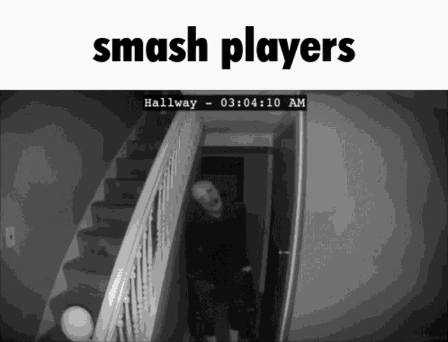 a black and white photo of a hallway with the words smash players on the bottom