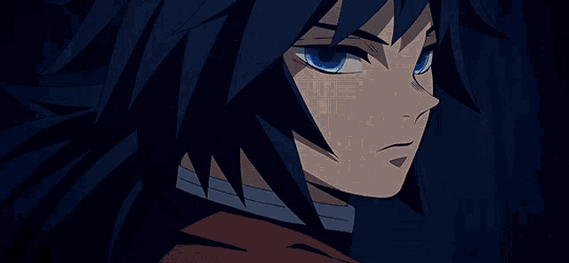 a close up of a cartoon character with blue eyes