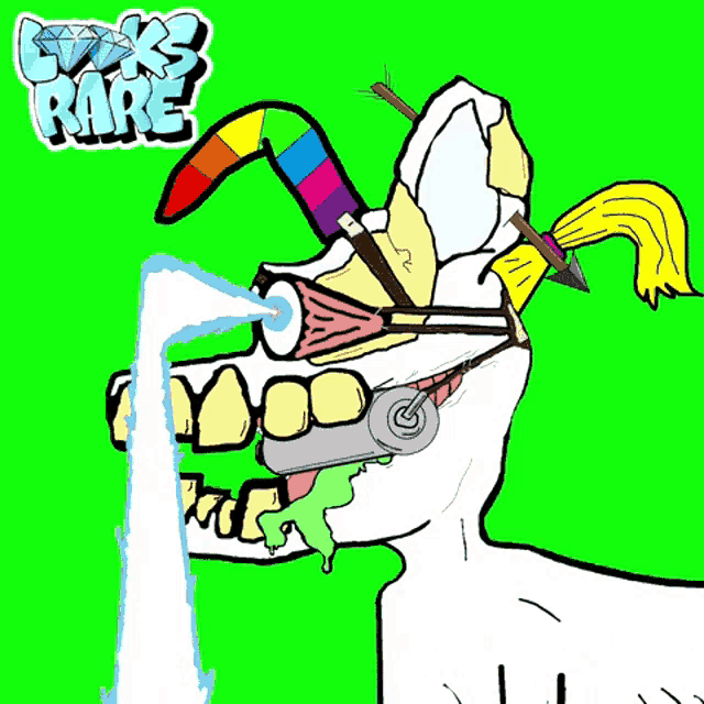 a drawing of a cartoon character with a sticker that says ' sticks rare ' on it