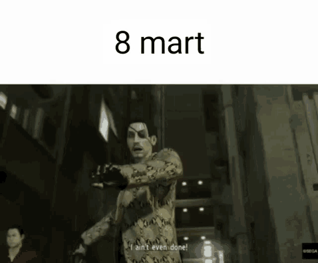 a man in a video game is holding a gun and says i ain t even done .