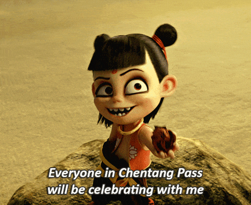 a cartoon character with the words everyone in chenfang pass will be celebrating with me