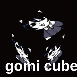 a picture of a girl in a cube with the words gomi cube below it .