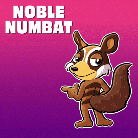 noble numbat is a cartoon of a squirrel on a pink background