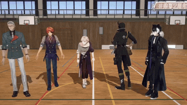 a group of people standing on a basketball court with a sign above them that says # 2