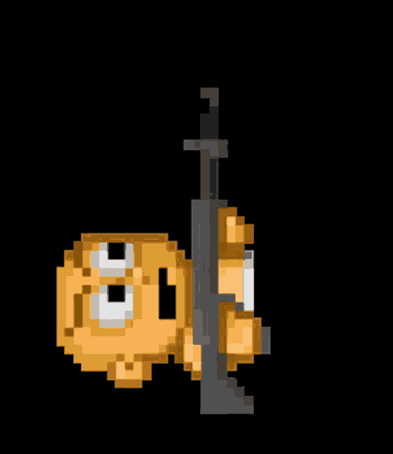 a pixel art drawing of a person holding a gun with the number 80 on it