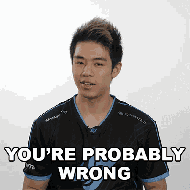 a man wearing a samsung ssd shirt says you 're probably wrong