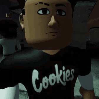 a cartoon character wearing a black shirt that says cookies on it