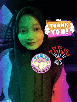 a girl with a sticker that says thank you