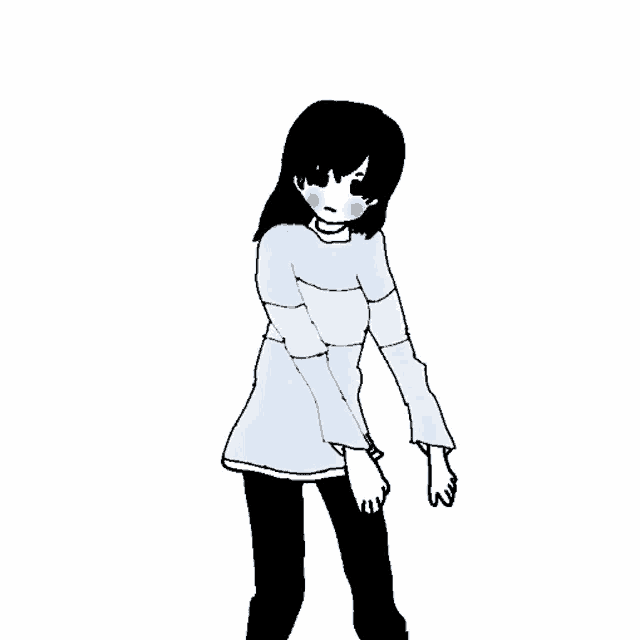 a black and white drawing of a girl wearing a sweater and pants .