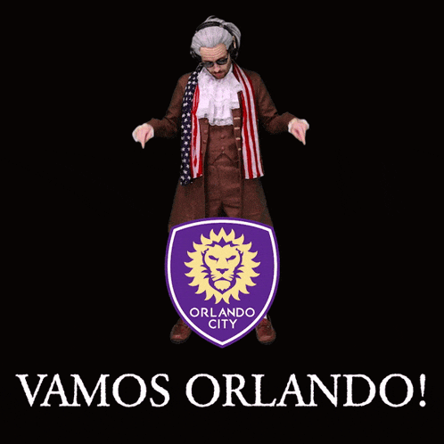 a purple shield with a yellow lion and the word orlando city