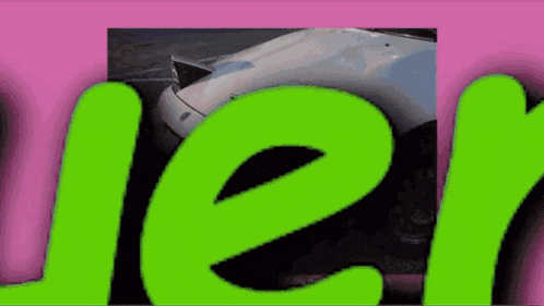 a picture of a white car with the word uer written in blue