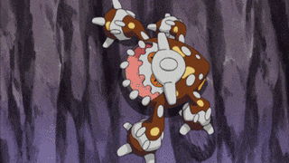 a brown and white cartoon character with a circle in the middle of its chest