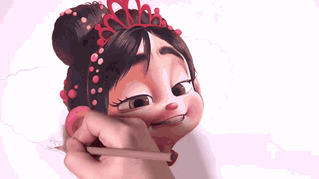 a person is drawing a cartoon character wearing a tiara