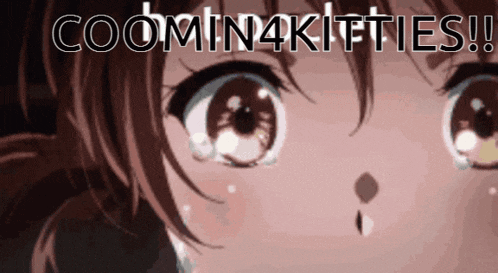 a close up of a girl 's eyes with the words coomin4kittens written above them