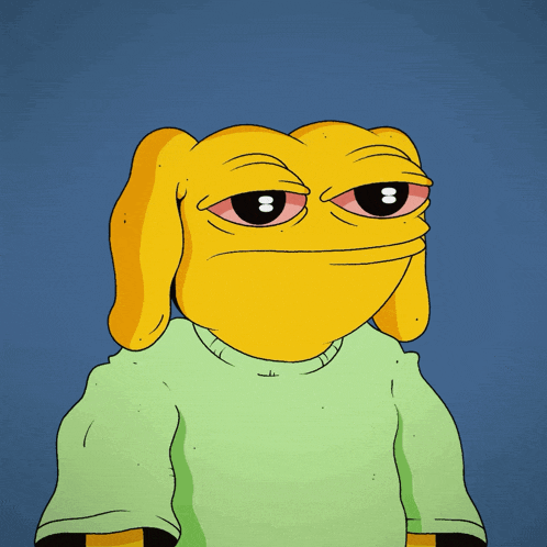 a cartoon character with a yellow face and a green sweater