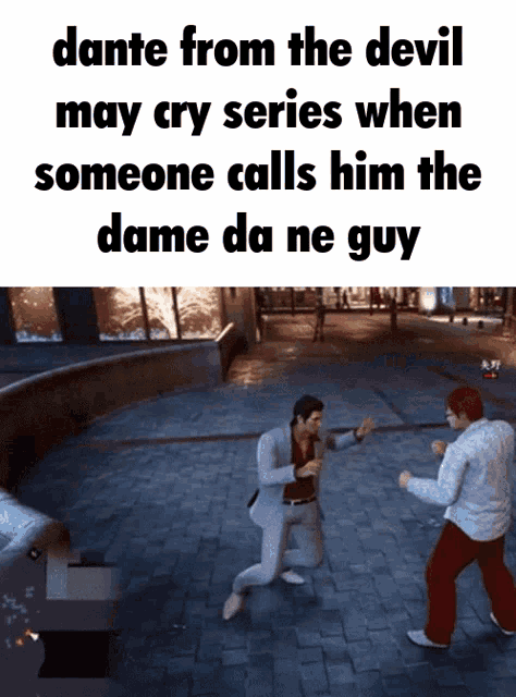 dante from the devil may cry series when someone calls him the dame da ne guy in a video game