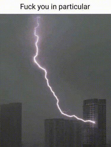 a lightning bolt strikes a building with the words fuck you in particular below it