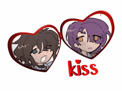 a couple of heart shaped frames with the word kiss on the bottom