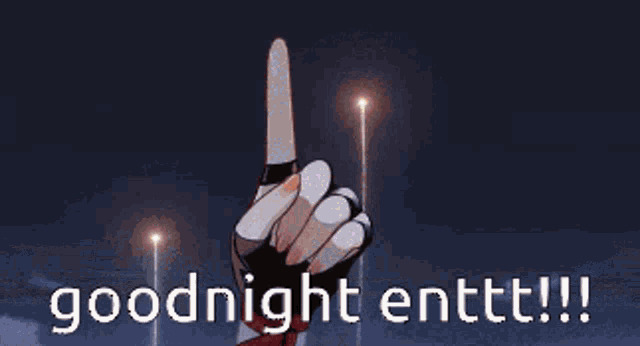 a pixel art of a girl saying goodnight enttt !!
