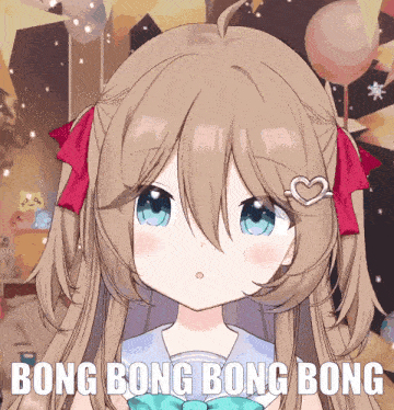 a girl with long brown hair and blue eyes has bong bong bong bong written below her