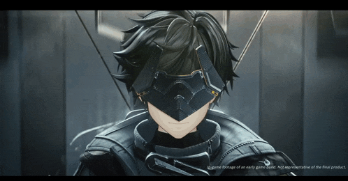 a screenshot of a video game shows a character with a mask on his face