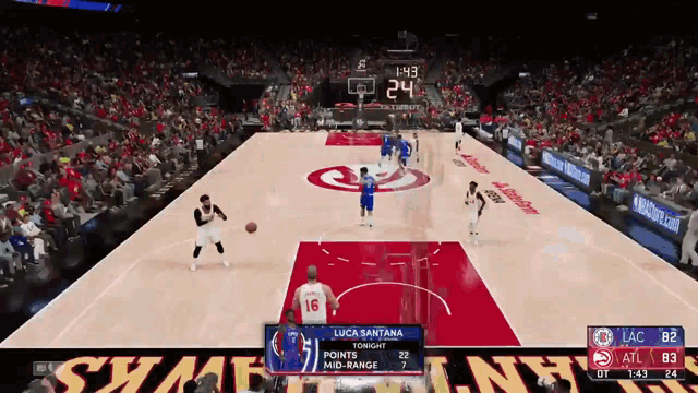 a basketball game is being played with luca santana on the court