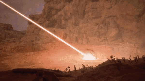 a computer generated image of a person shooting a laser