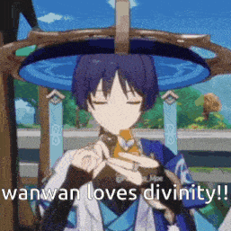 wanwan loves divinity ! is written on a picture of a anime character