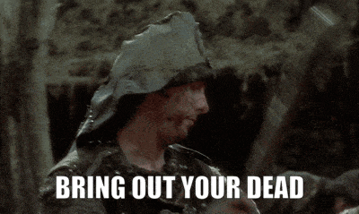 a man in a hooded cape is holding a rope and says bring out your dead