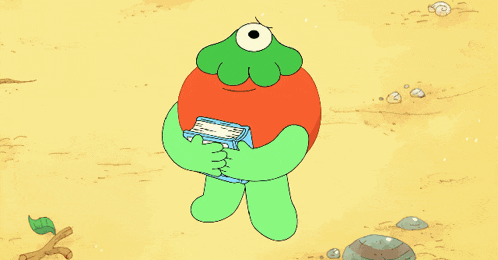 a cartoon character is holding a book in his hands
