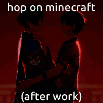 a picture of two anime characters with the caption hop on minecraft