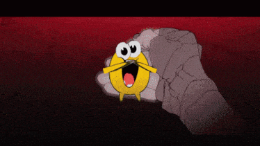 a yellow smiley face with white eyes and a red mouth