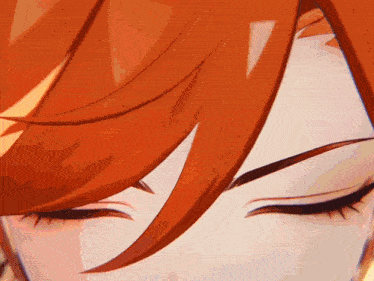 a close up of a person 's face with orange hair