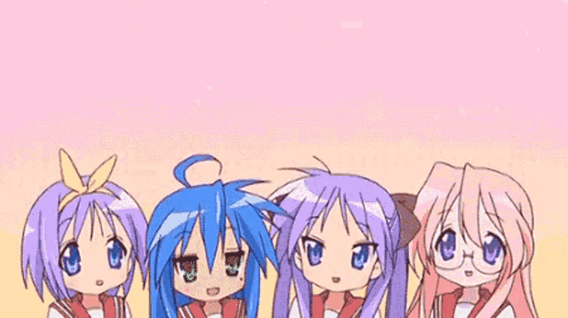 a group of anime characters are posing for a picture together