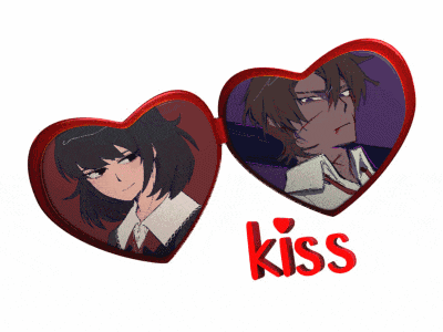 a couple of hearts with the word kiss on the bottom right