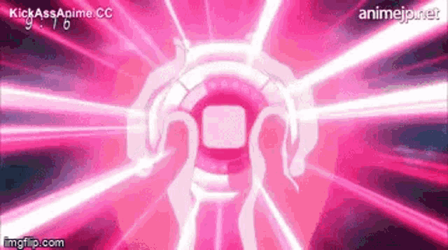 a pink background with a white circle in the middle