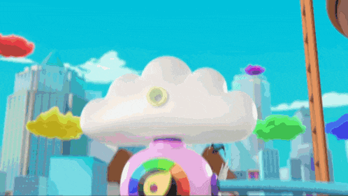 a cartoon illustration of a cloud with a rainbow in the middle