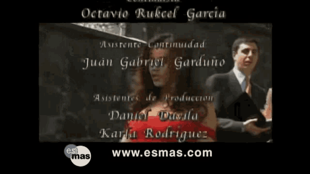 a woman in a red dress is standing in front of a tv screen that says maquillaje y peinados