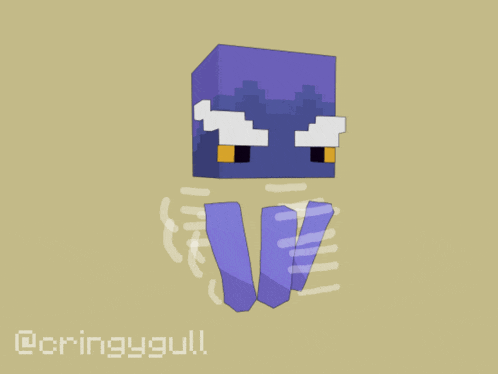 a drawing of a purple minecraft character with the name @cringygull below it