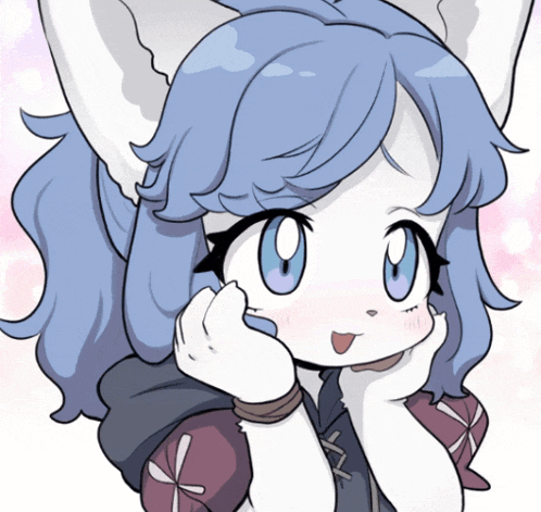 a cartoon drawing of a rabbit with blue hair
